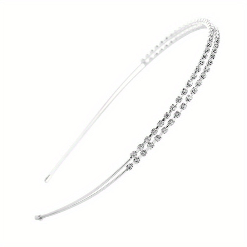 Rhinestone Double Row Hair Hoop Headwear Faux Pearl Headband