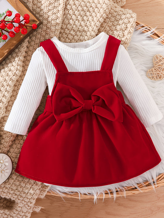 Toddler Girl Long Sleeved Romper Top and Suspender Skirt Set