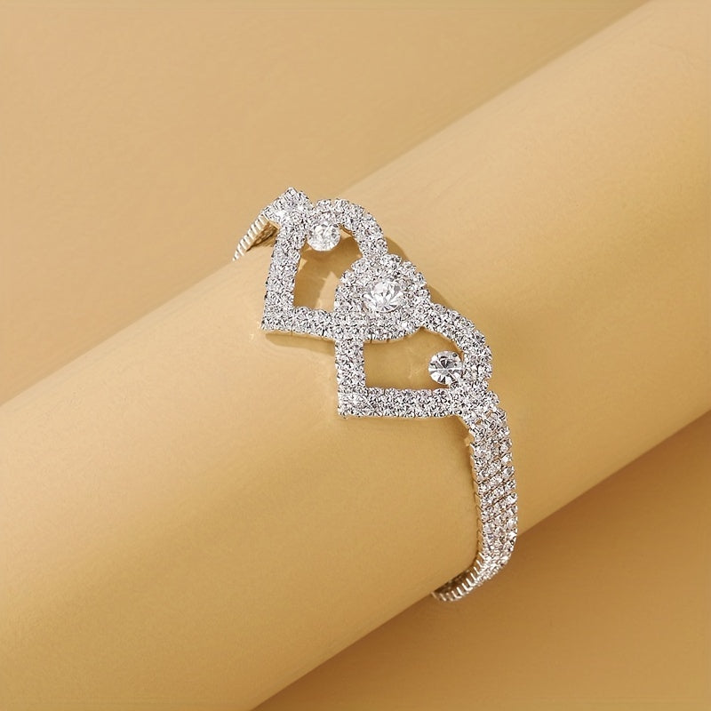 Rhinestone Double Hollow Love Heart Moon Star Anklet