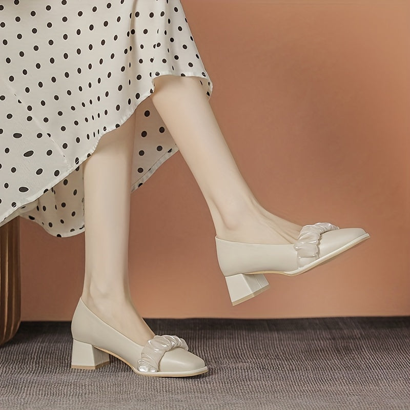Women's Ruched Block Heel Slip-On Dress Shoes