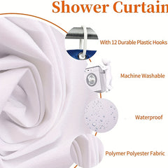Flower Pattern Waterproof Shower Curtain Set with 12 Hooks