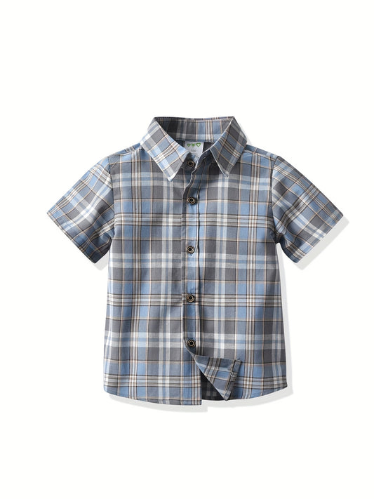 Toddler Boys Plaid Graphic Button Short Sleeve Shirt