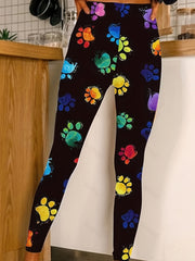 Dog Paw Print Skinny Leggings High Waist Stretchy Leggings