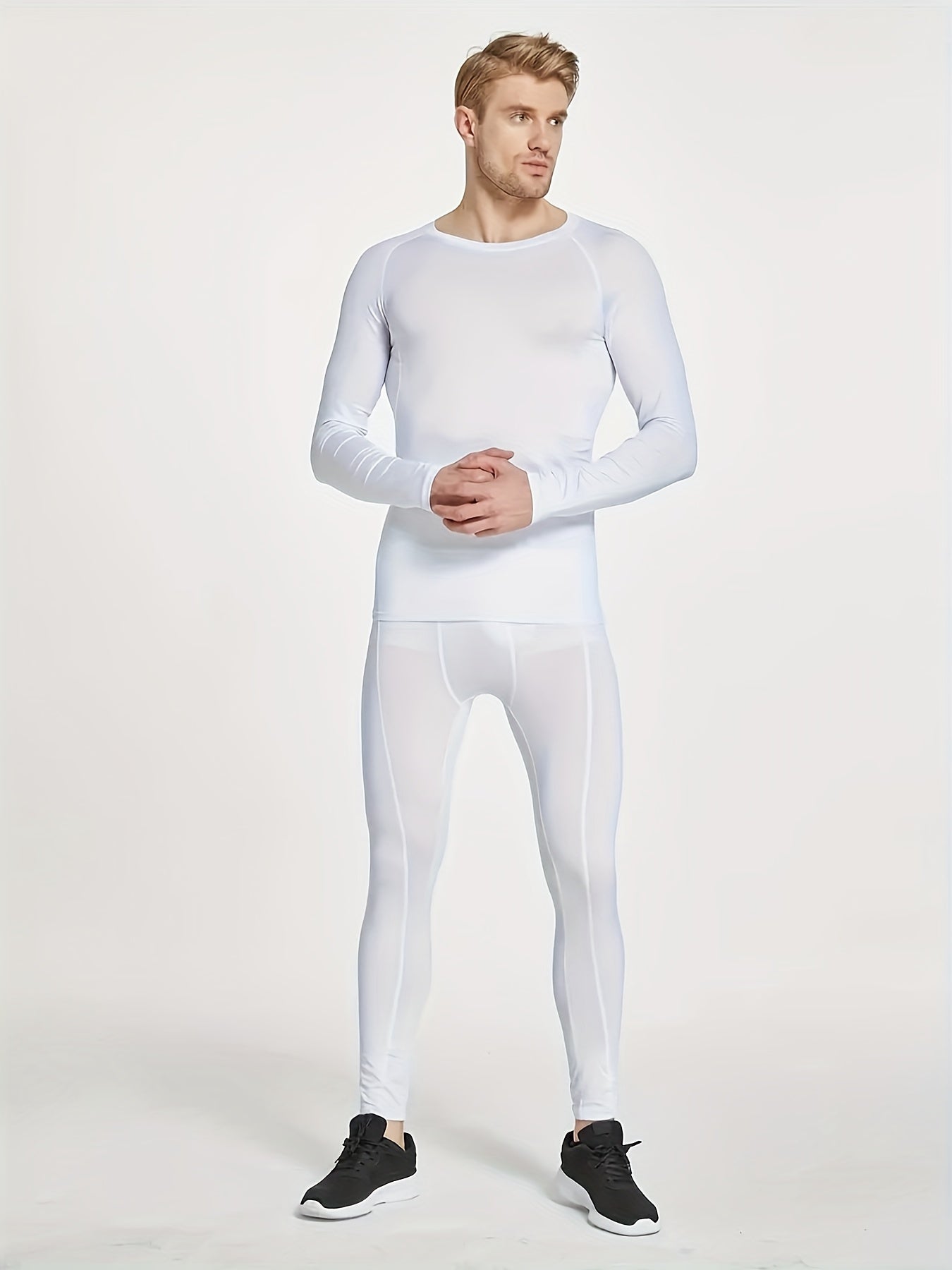 Men's Compression Long Sleeve T-Shirt High Stretch Crew Neck - Fitness Training