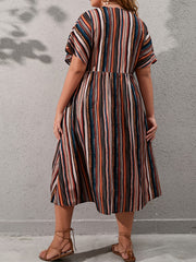  Women's Short Sleeve Striped Split Dress