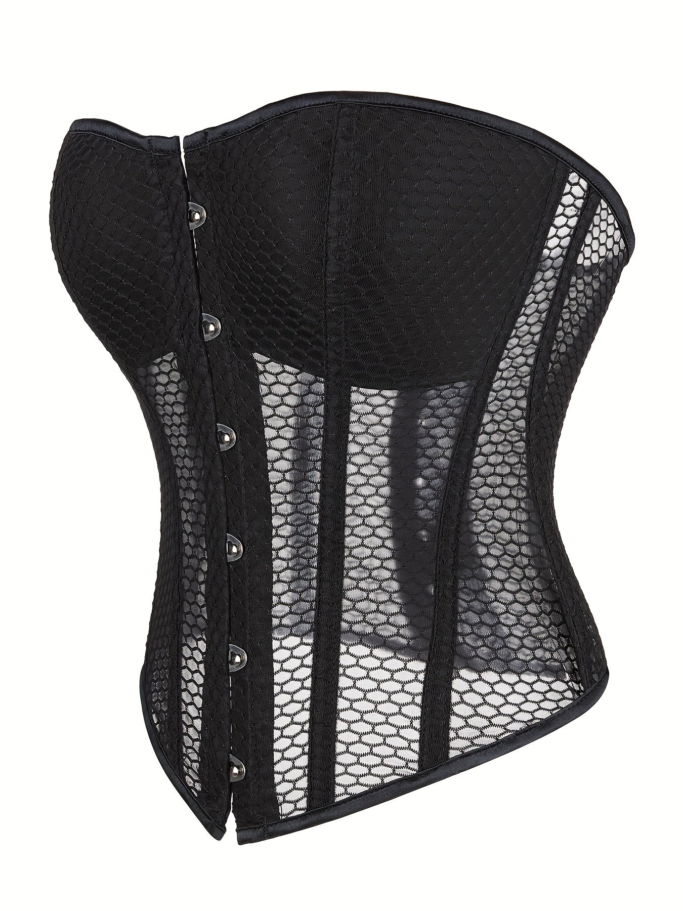 Mesh Strapless Corset Bustier Body Shaper Lace Up Lingerie