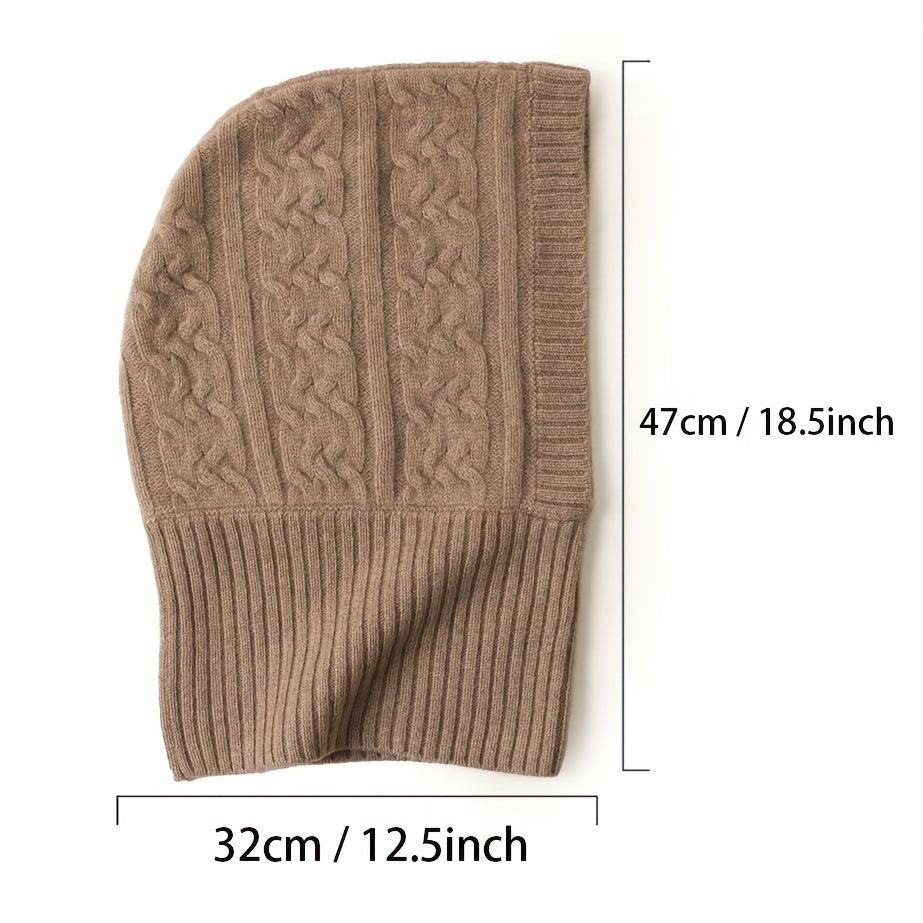Cashmere Ribbed Knit Hat Warm Soft Balaclava Winter Hoodie Hats