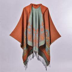 Boho Flower Jacquard Shawl Cashmere Tassel Warm Wrap Vintage Cape