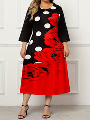 Plus Size Polka Dot & Floral Print Maxi Dress