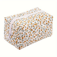 Floral Cotton Makeup Toiletry Bag Zippered Pouch