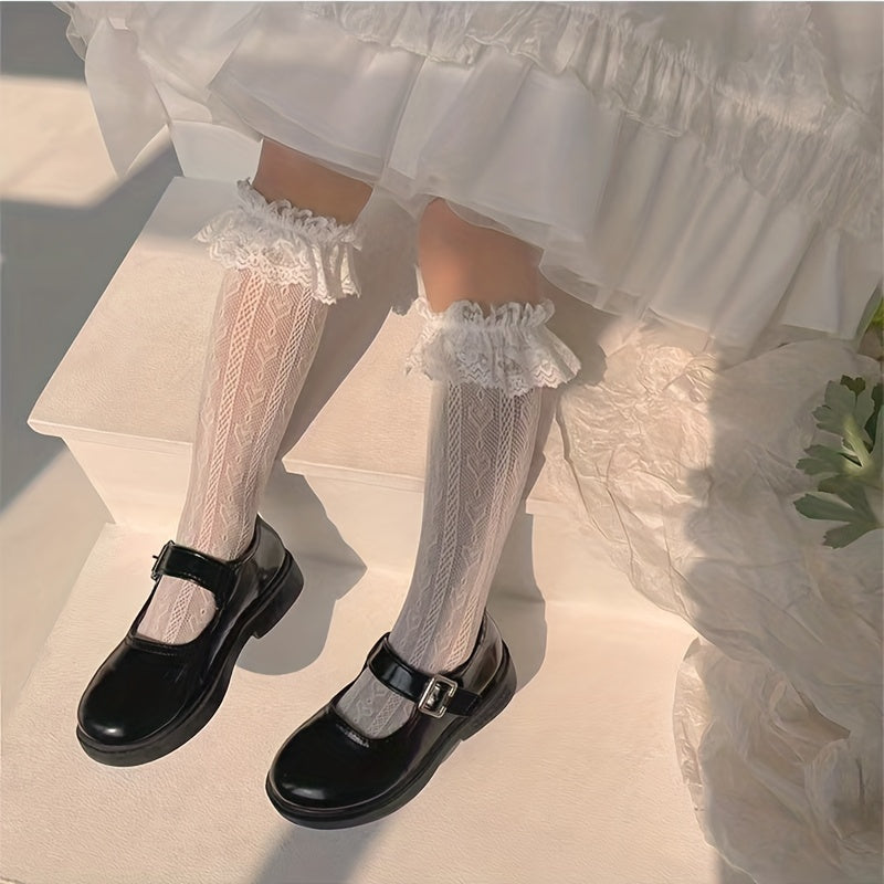 Ruffled Heart Decor Sweet High Socks for Girls