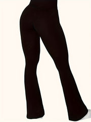  Solid Cross High Rise Flared Leg Trousers