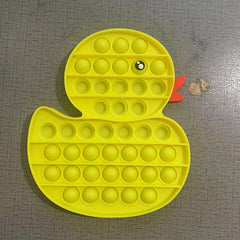 Yellow Silicone Duck Shaped Pop Bubble Fidget Toy for Anxiety Reduction