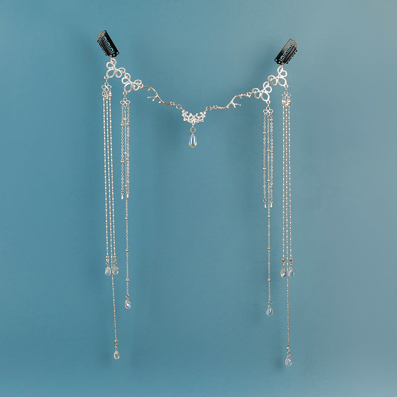 Women's Long Tassel Forehead Chain Alloy Headpiece Silver