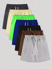 Men's Comfy Beach Shorts Solid Elastic Waist Drawstring Active Shorts