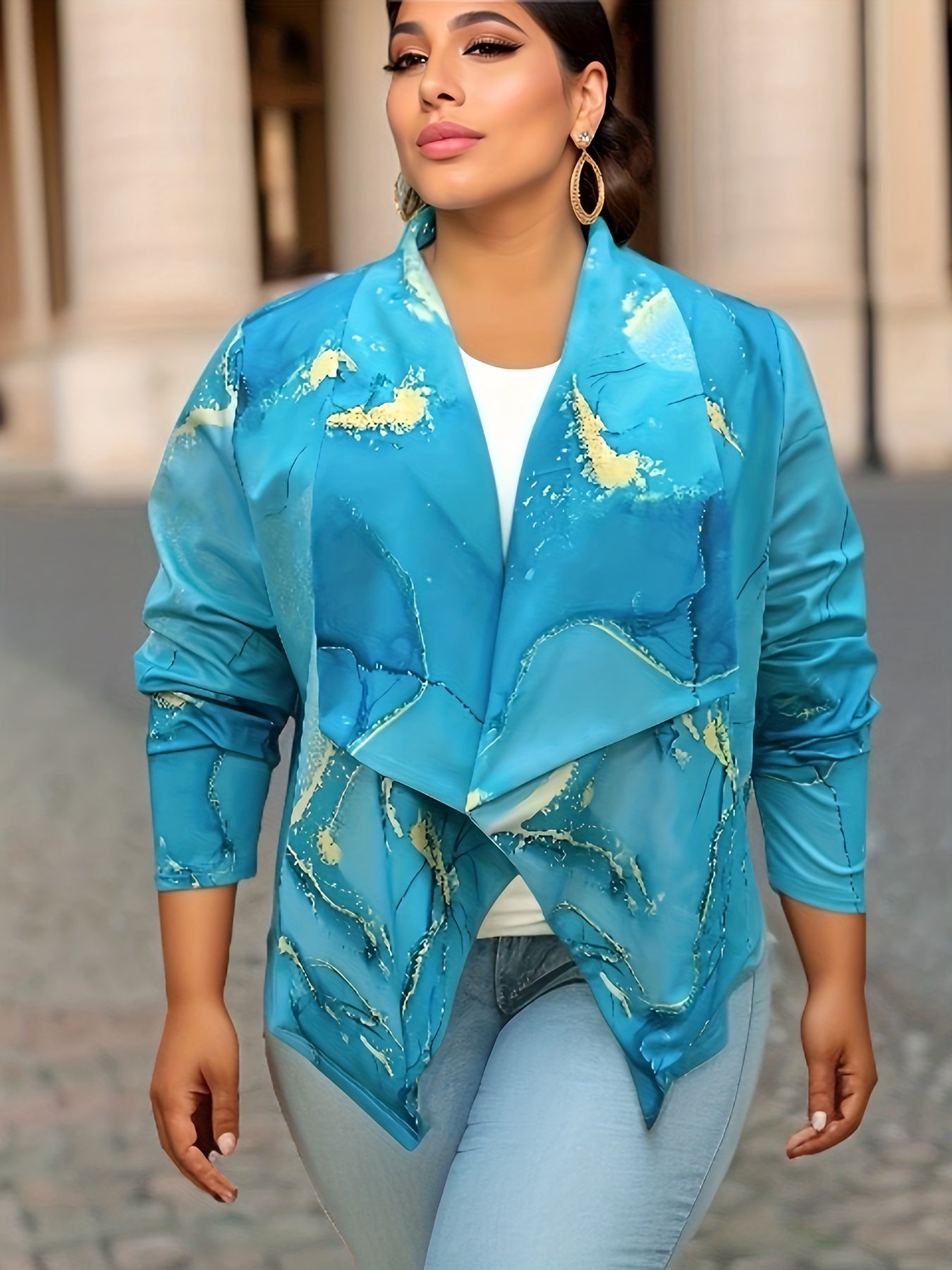  Marble Print Open Front Blazer