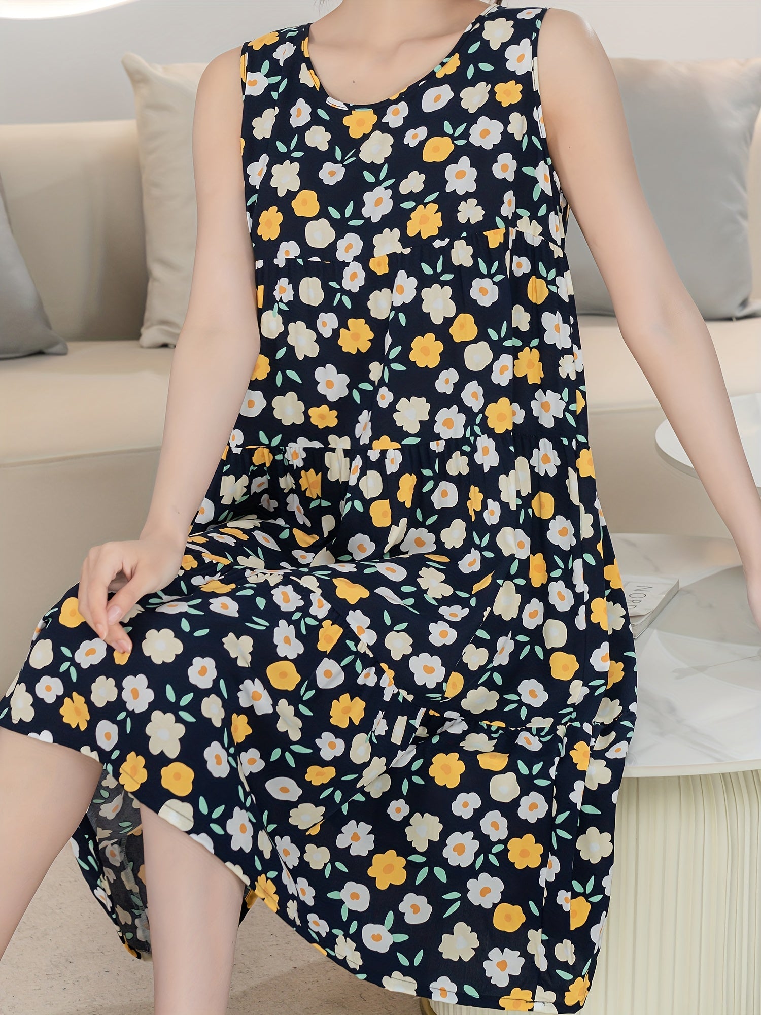 Floral Print NightDress Sleeveless Pajama Dress Women's Sleepwear
