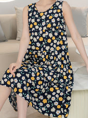 Floral Print NightDress Sleeveless Pajama Dress Women's Sleepwear