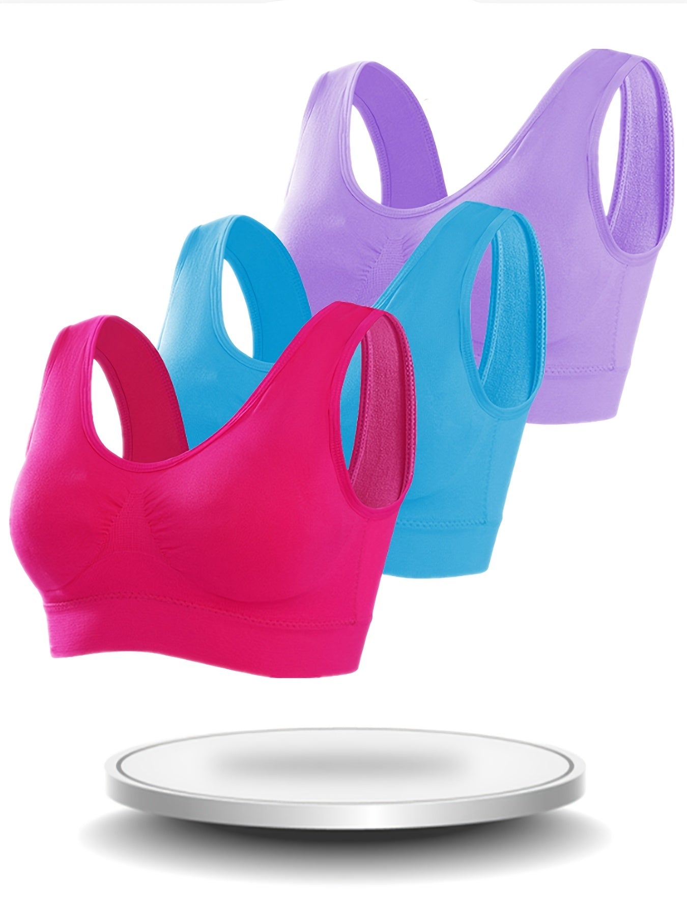 3 Pcs Solid Double Layer Tank Top Bras for Women M 3XL