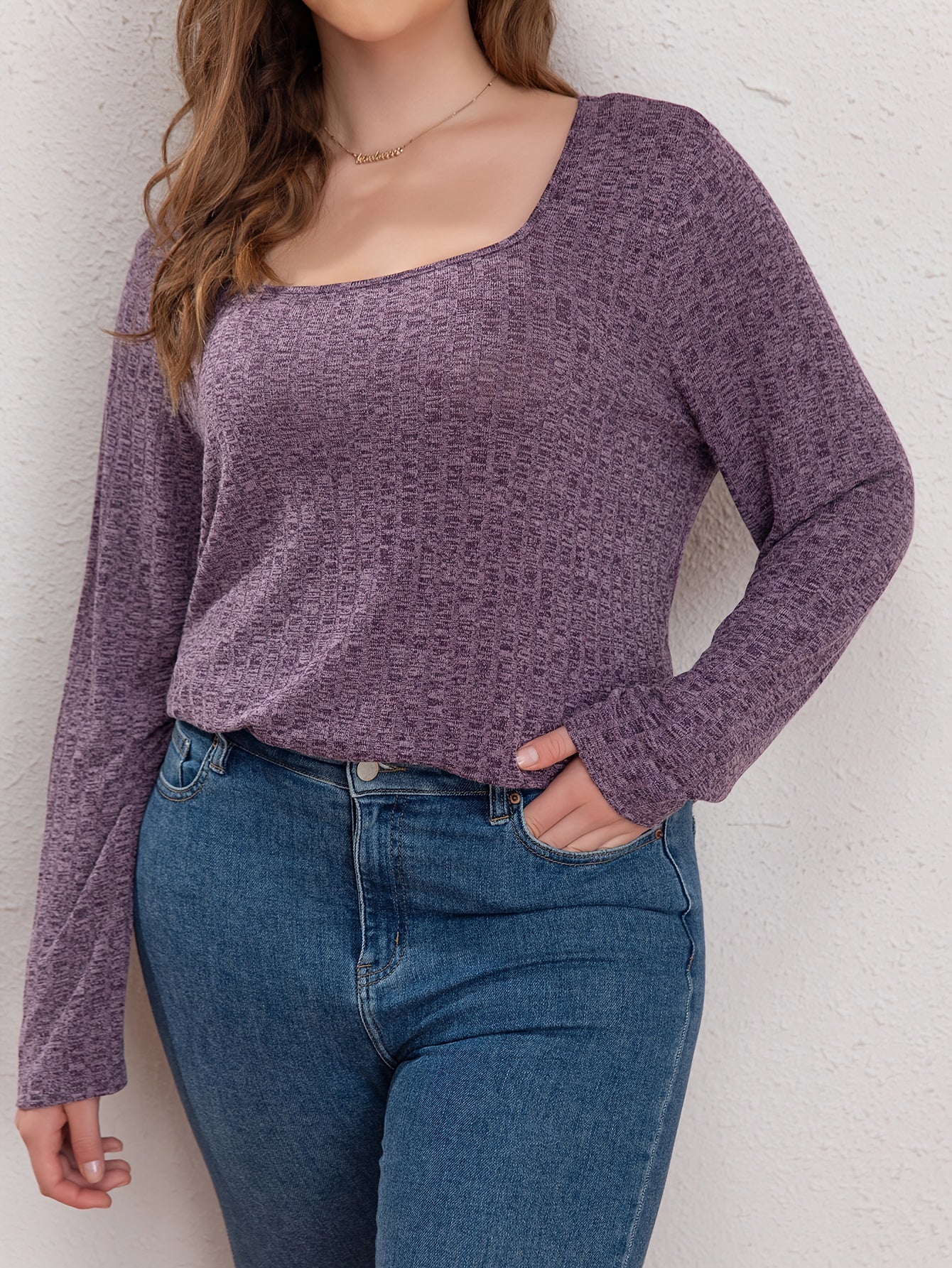  Solid Textured Long Sleeve Sweater