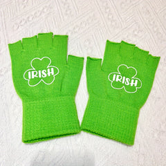 Green Four Leaf Clover Half Finger Outdoor Sports Gloves