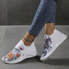 Women's Knitted Sock Shoes Pumpkin Zombie Print Slip On Sneakers