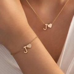 26 Letters Pendant Necklace & Chain Bracelet Set for Women & Girls