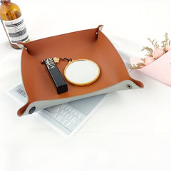 PU Leather Storage Dish Plate Foldable Storage Tray