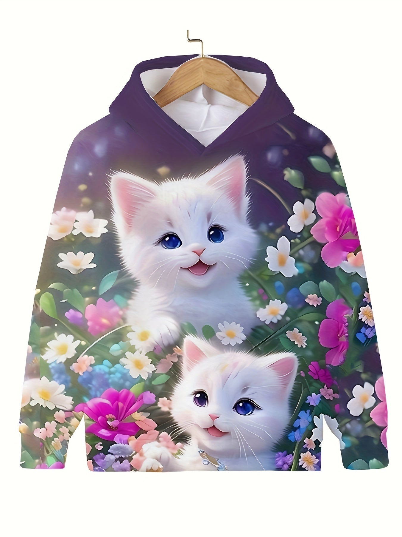Girls 3D Kitty In Space Hooded Sweatshirt Pullover