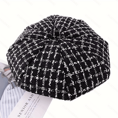 Plaid Pattern Beret Hat for Girls - Winter Decoration