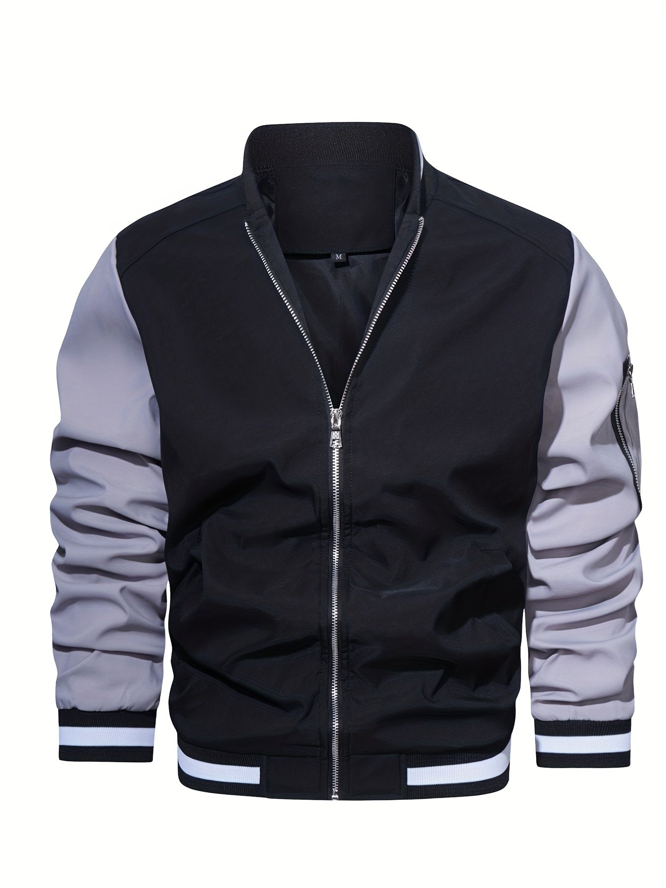 Men's Block Long Sleeve Jacket With Pockets Casual Stand Collar