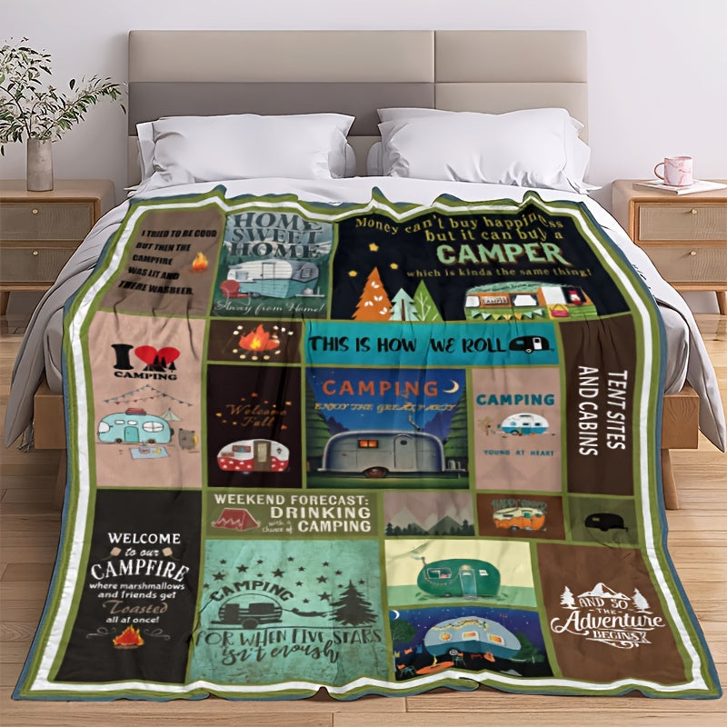 Camping Car Pattern Throw Blanket Soft & Warm for Outdoor Camping