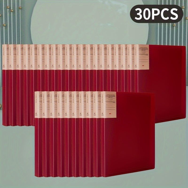 30 Pack A4 Art Portfolio Folder with 40 Pocket Protectors Vintage Red