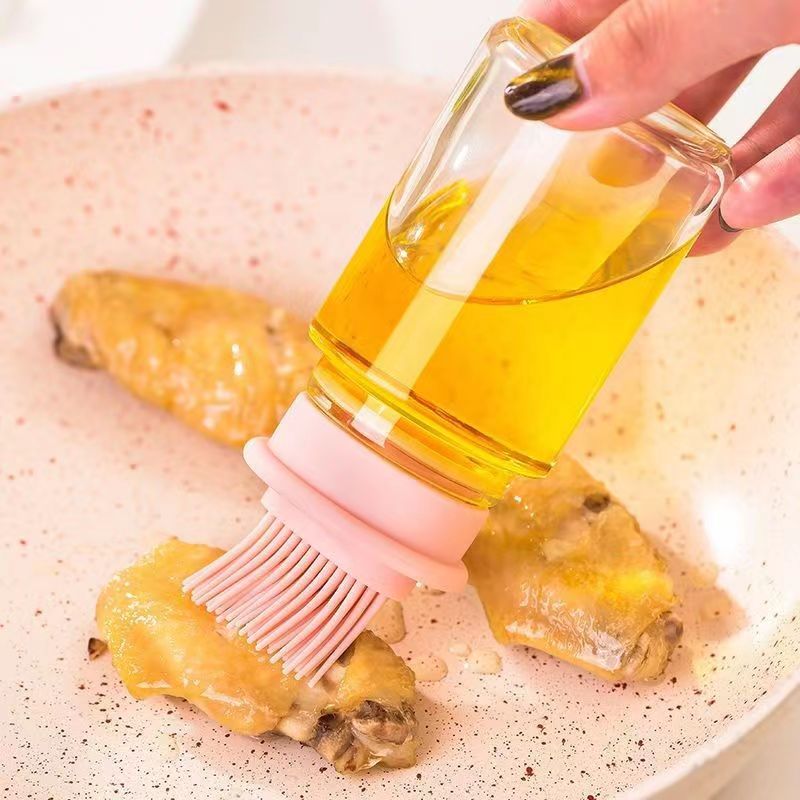 High Temp Silicone Brush w/ Bottle for Kitchen BBQ Pancakes