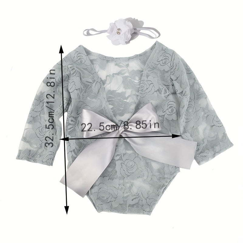 Newborn Lace Backless Bow Crawl Suit Baby Photography Set