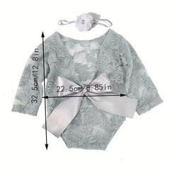 Newborn Lace Backless Bow Crawl Suit Baby Photography Set