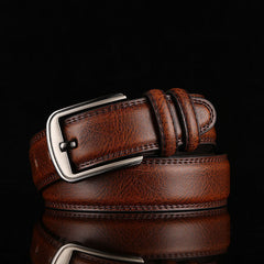Men's Two Layer Cowhide Belt Punch Pin Buckle Hard Cowboy Pants Belt