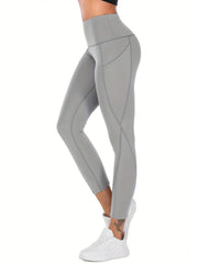 High Waist Hip Lifting Cropped Pants with Pockets