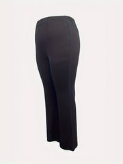  Solid High Rise Flared Leg Stretch Trousers