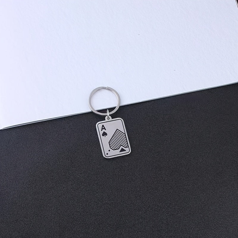 Creative Stainless Steel Playing Card Keychain Keyring Small Gift