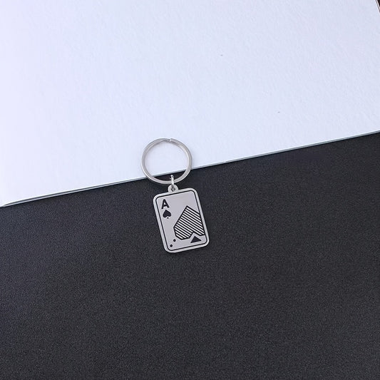 Creative Stainless Steel Playing Card Keychain Keyring Small Gift