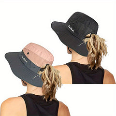 2 Pack Women's Ponytail Sun Hat Mesh Bucket Hat UV Protection