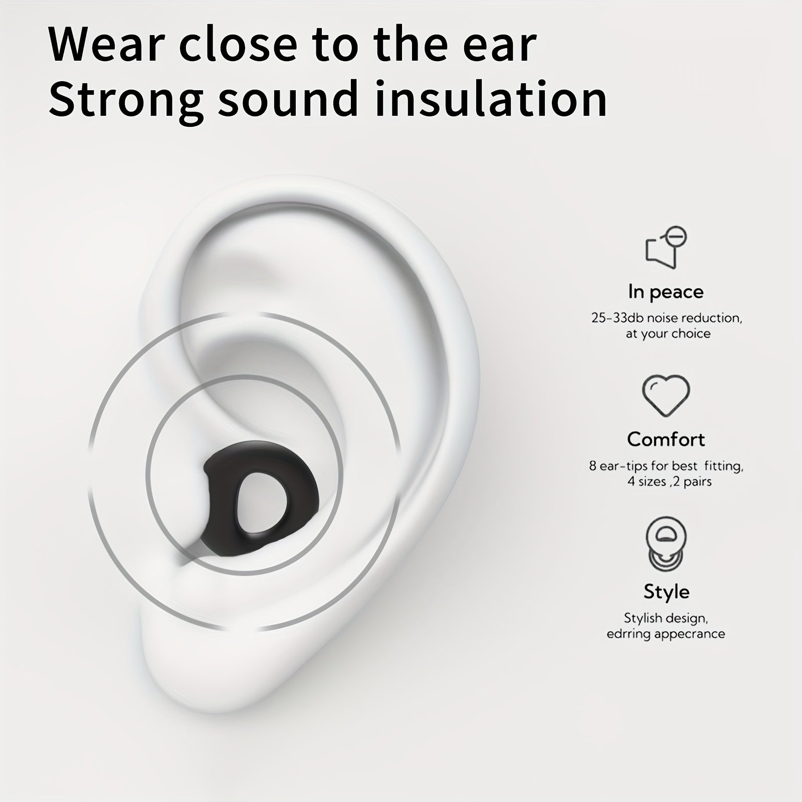 Soft Ear Plugs Noise Reduction Reusable Silicone 4 Pairs Tips XS