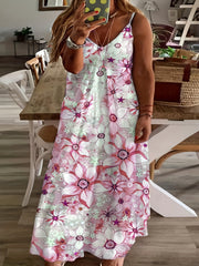  Floral Print V Neck Cami Maxi Dress