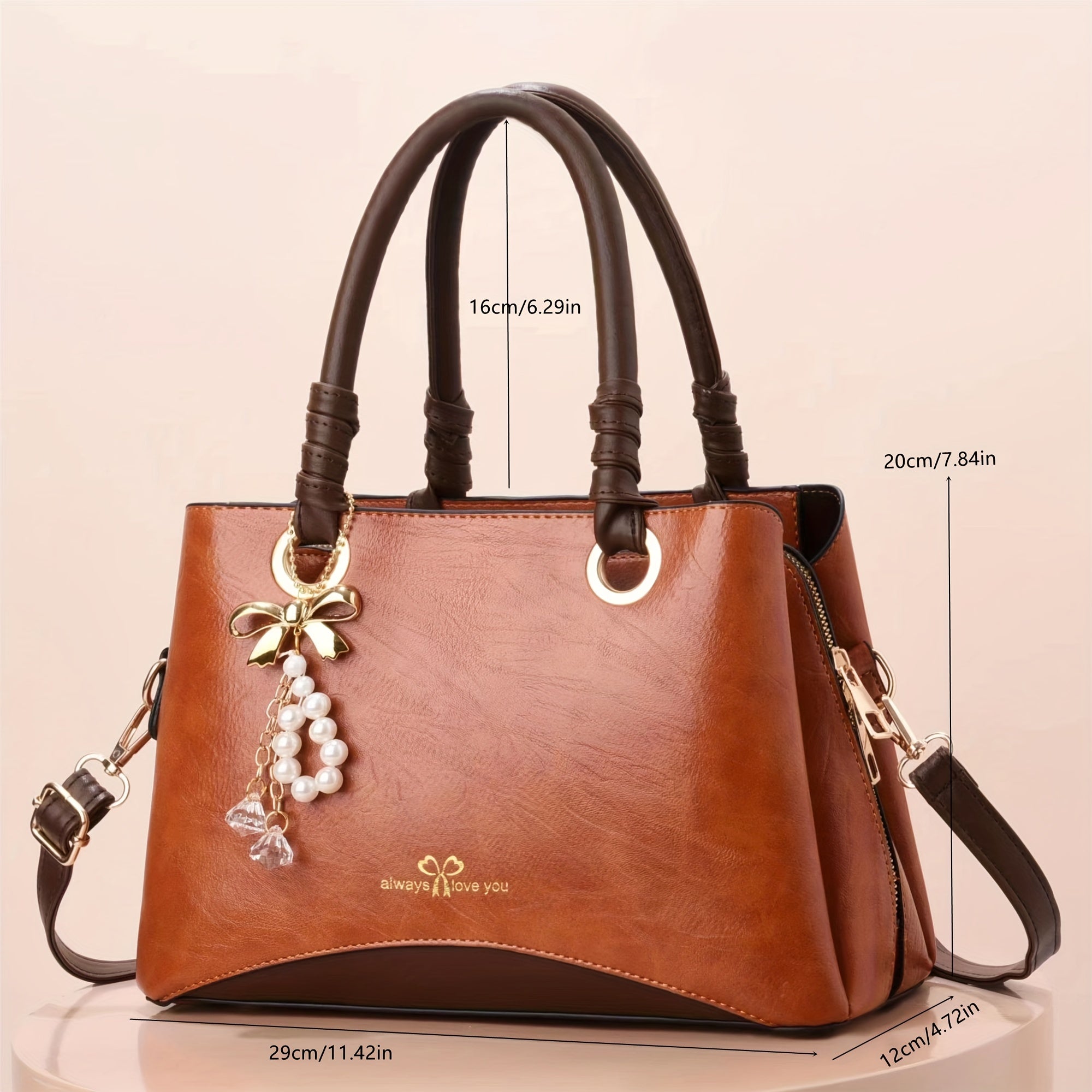 Pearl Bow Pendent Decor Shoulder Bag Large Capacity Handbag