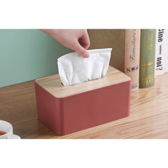 Nordic Style Plastic Tissue Box with Wooden Cover