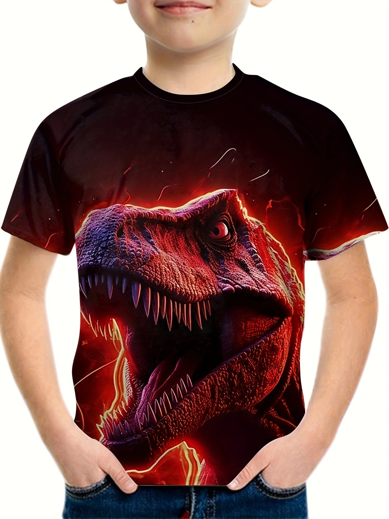 Dinosaur 3D Print Boy's Short Sleeve T shirt Round Neck Casual Top