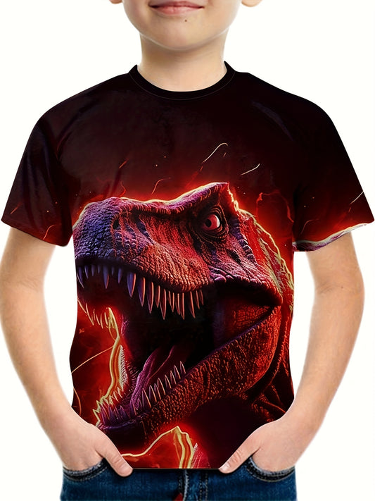 Dinosaur 3D Print Boy's Short Sleeve T shirt Round Neck Casual Top
