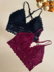 2pcs Lace Bralettes Scallop Trim Everyday Bra Women's Lingerie