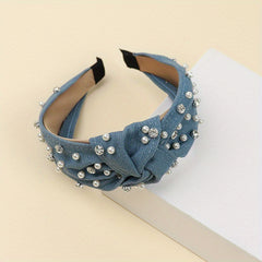 Baroque Style Faux Pearl Headband Denim Hair Band Women